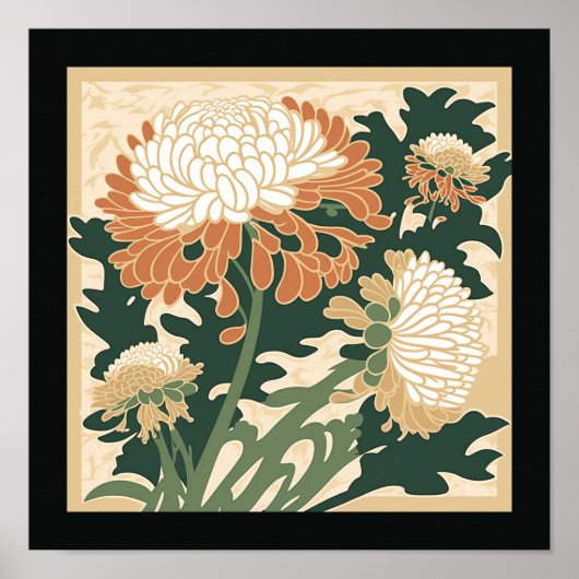 Japanse chrysanten | groen en sinaasappel poster (Voorkant)