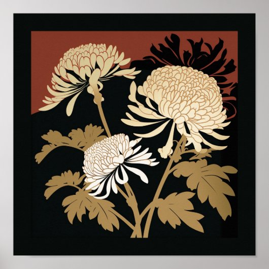 Japanse chrysanten | zwart-wit poster (Voorkant)