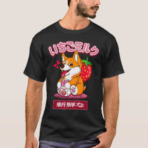 Japanse Corgi Fruit Aardbei Melk Vrouwen Meisje T-shirt