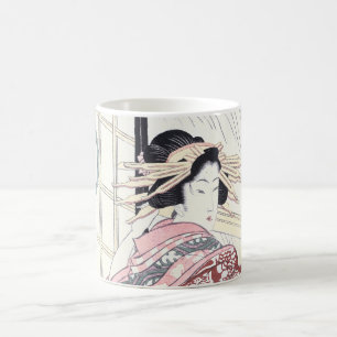 Japanse Courtisane ukiyo-E met de Ornamenten van Koffiemok