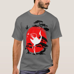 Japanse Crane Bird Bonsai Tree and Red Sun T-shirt