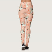 Japanse Crane Bird Painting Pink  Print Leggings (Achterkant)
