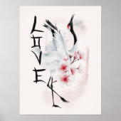 Japanse Crane Sakura Cherry Blossom Elegant Love Poster (Voorkant)