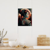 Japanse Cyberpunk Samurai Woman Poster (Keuken)