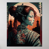 Japanse Cyberpunk Samurai Woman Poster (Voorkant)