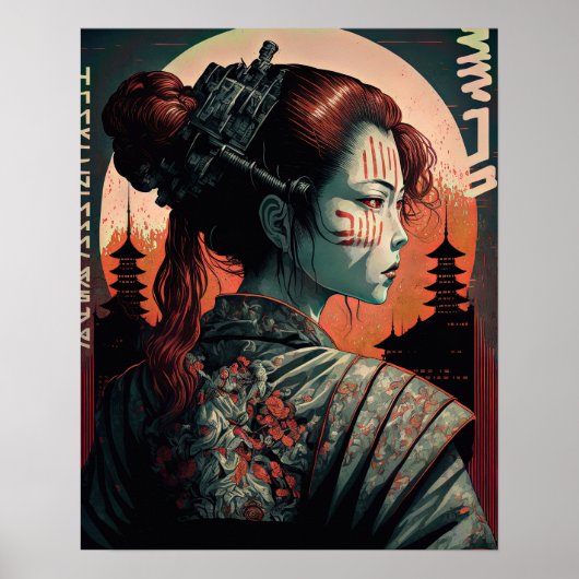 Japanse Cyberpunk Samurai Woman Poster (Voorkant)