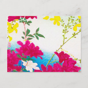 Japanse dagleugens - magenta, geel blauw briefkaart