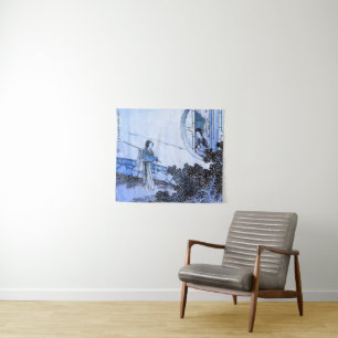 Japanse dame in kimono op moongate wandkleed