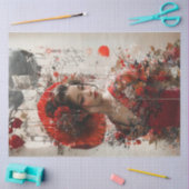 Japanse dame in rode kimono decoupage tissuepapier (Craft)