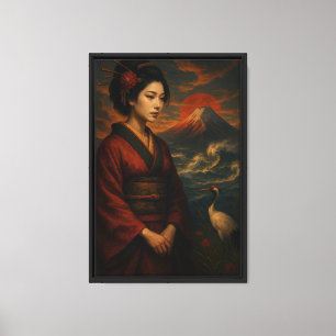 Japanse dame met de berg Fuji – Oosters Canvas Afdruk