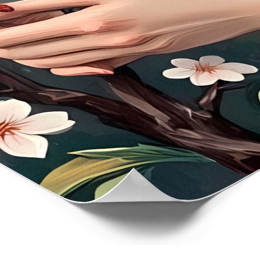 Japanse dame met de berg Fuji Poster (Hoek)