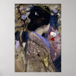 Japanse dame met een fan van George Hardy Poster