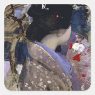 Japanse dame met een waaier door George Henry Vierkante Sticker