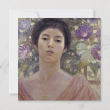 Japanse dame met paarse ochtendgloriebloemen