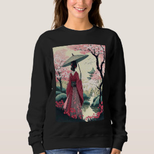 Japanse dame met Umbrella Pagoda cherry Blossom Trui