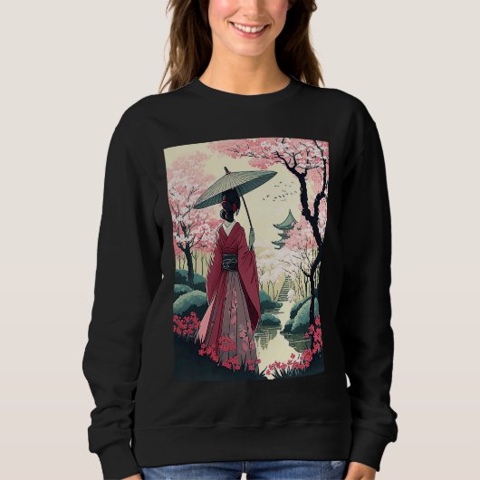 Japanse dame met Umbrella Pagoda cherry Blossom Trui (Voorkant)
