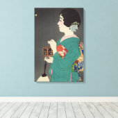 Japanse Dame met vuurvliegenkooi Canvas Afdruk (Insitu (Houten vloer))