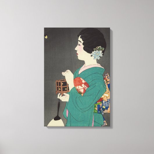 Japanse Dame met vuurvliegenkooi Canvas Afdruk (Voorkant)