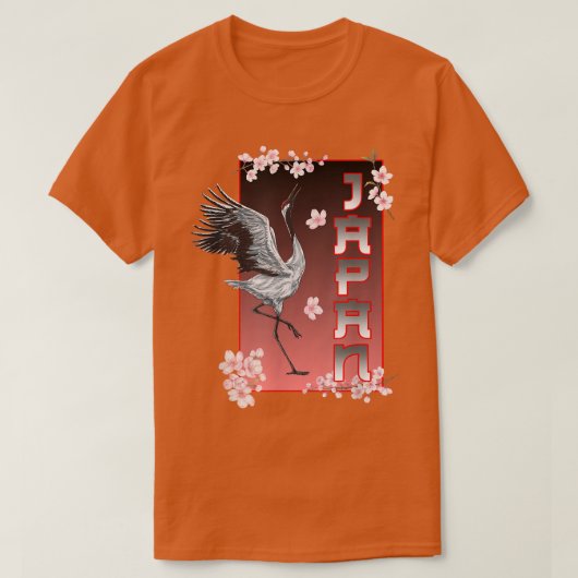Japanse dansende kraan Bird Sakura Cherry Blossom T-shirt (Design voorkant)