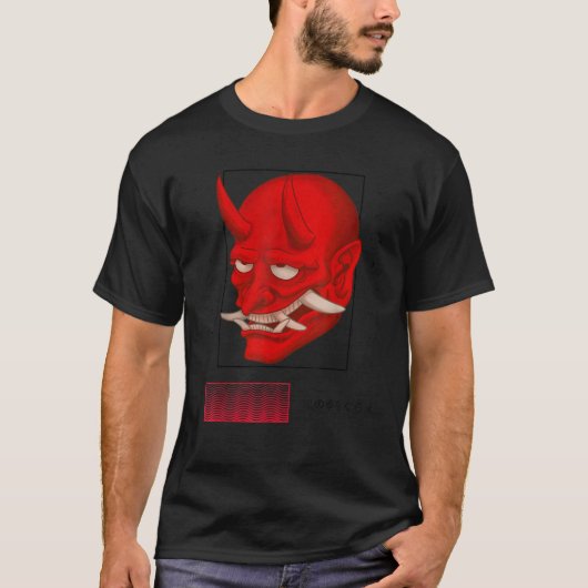 Japanse Demon Art Devil Gezicht Oni Skull Harajuku T-shirt (Voorkant)
