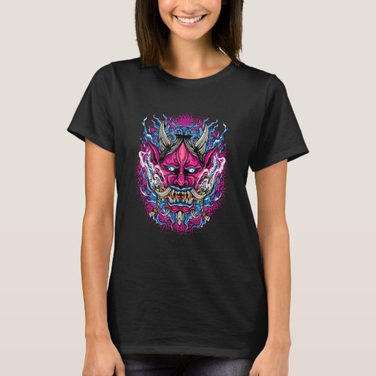 Japanse demon Face Mask Vaporwave Oni Devil Oni H T-shirt (Voorkant)