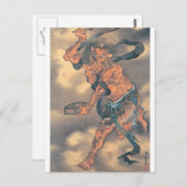 Japanse demon met horens en penseel briefkaart (Voorkant / Achterkant)