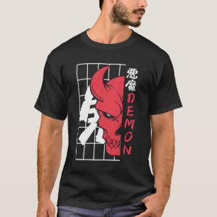 Japanse Demon Oni Duivel Schedel Horens Japan Goth T-shirt