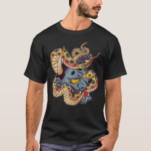 Japanse Demon Oni Face Mask Tattoo Zip T-shirt