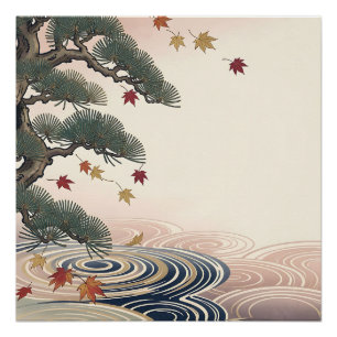 Japanse dennen esdoornbladeren herfstgolven perfect poster