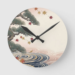 Japanse dennen esdoornbladeren herfstgolven ronde klok