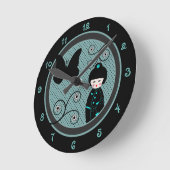 Japanse Doll Black en Blue Polka Dot Ronde Klok (Hoek)