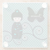 Japanse Doll Polka Dot gepersonaliseerd Glazen Onderzetter (Achterkant)
