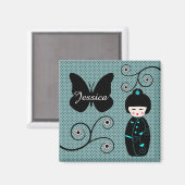 Japanse Doll Polka Dot gepersonaliseerd Magneet (Voorkant / Achterkant)