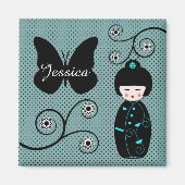 Japanse Doll Polka Dot gepersonaliseerd Magneet (Voorkant)