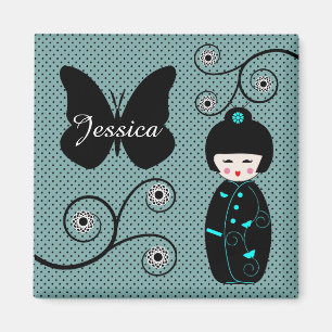 Japanse Doll Polka Dot gepersonaliseerd Magneet