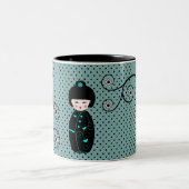 Japanse Doll Polka Dot gepersonaliseerd Tweekleurige Koffiemok (Center)