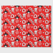 Japanse dollen - Kokeshi en Maneki Neko Cats Cadeaupapier (Vlak)