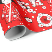 Japanse dollen - Kokeshi en Maneki Neko Cats Cadeaupapier (Rol Hoek)