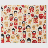 Japanse dollen - Kokeshi en Maneki Neko Cats Cadeaupapier (Vlak)