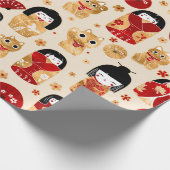 Japanse dollen - Kokeshi en Maneki Neko Cats Cadeaupapier (Hoek)