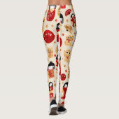Japanse dollen - Kokeshi en Maneki Neko Cats Leggings (Achterkant)