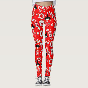 Japanse dollen - Kokeshi en Maneki Neko Cats Leggings
