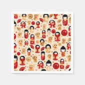 Japanse dollen - Kokeshi en Maneki Neko Cats Servet (Voorkant)