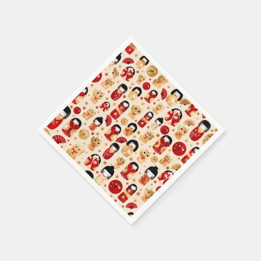 Japanse dollen - Kokeshi en Maneki Neko Cats Servet (Hoek)