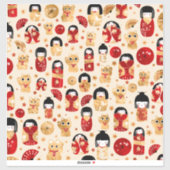 Japanse dollen - Kokeshi en Maneki Neko Cats Sticker (Vel)