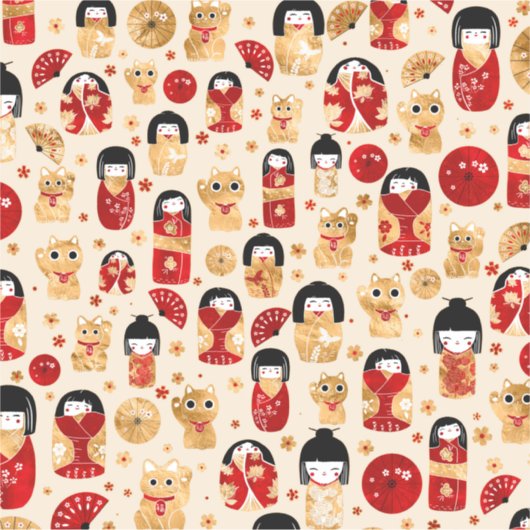 Japanse dollen - Kokeshi en Maneki Neko Cats Sticker (Voorkant)