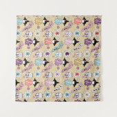 Japanse dollen - Kokeshi en Maneki Neko Cats Wandkleed (Voorkant (horizontaal))