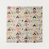 Japanse dollen - Kokeshi en Maneki Neko Cats Wandkleed (Voorkant)