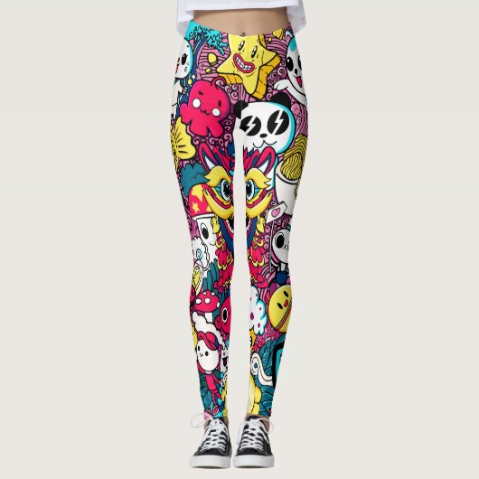 Japanse doodle Art Leggings (Voorkant)