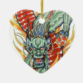 Japanse Draak en Lotus Bloem Keramisch Ornament